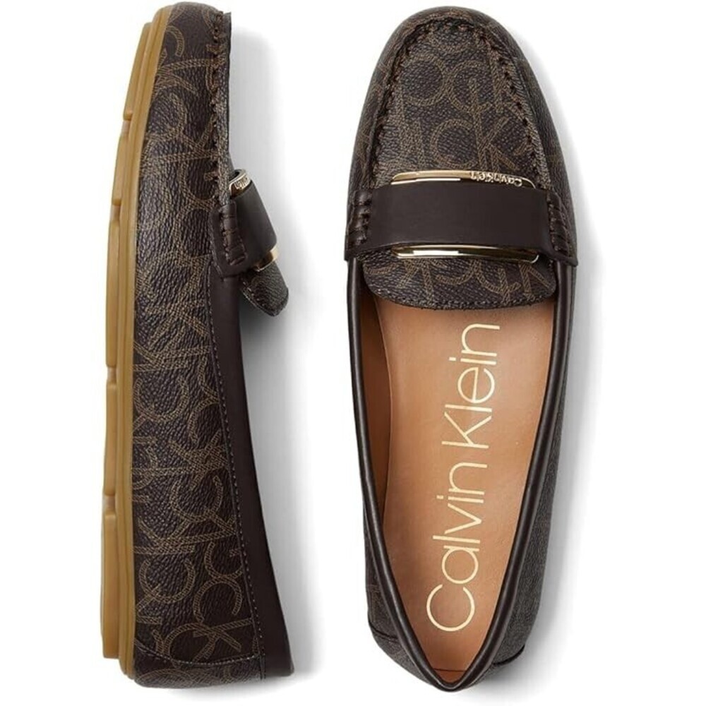 Calvin Klein Leonie Loafer Women's US 7 Brown Faux Leather Comfort Shoes ZPO3129